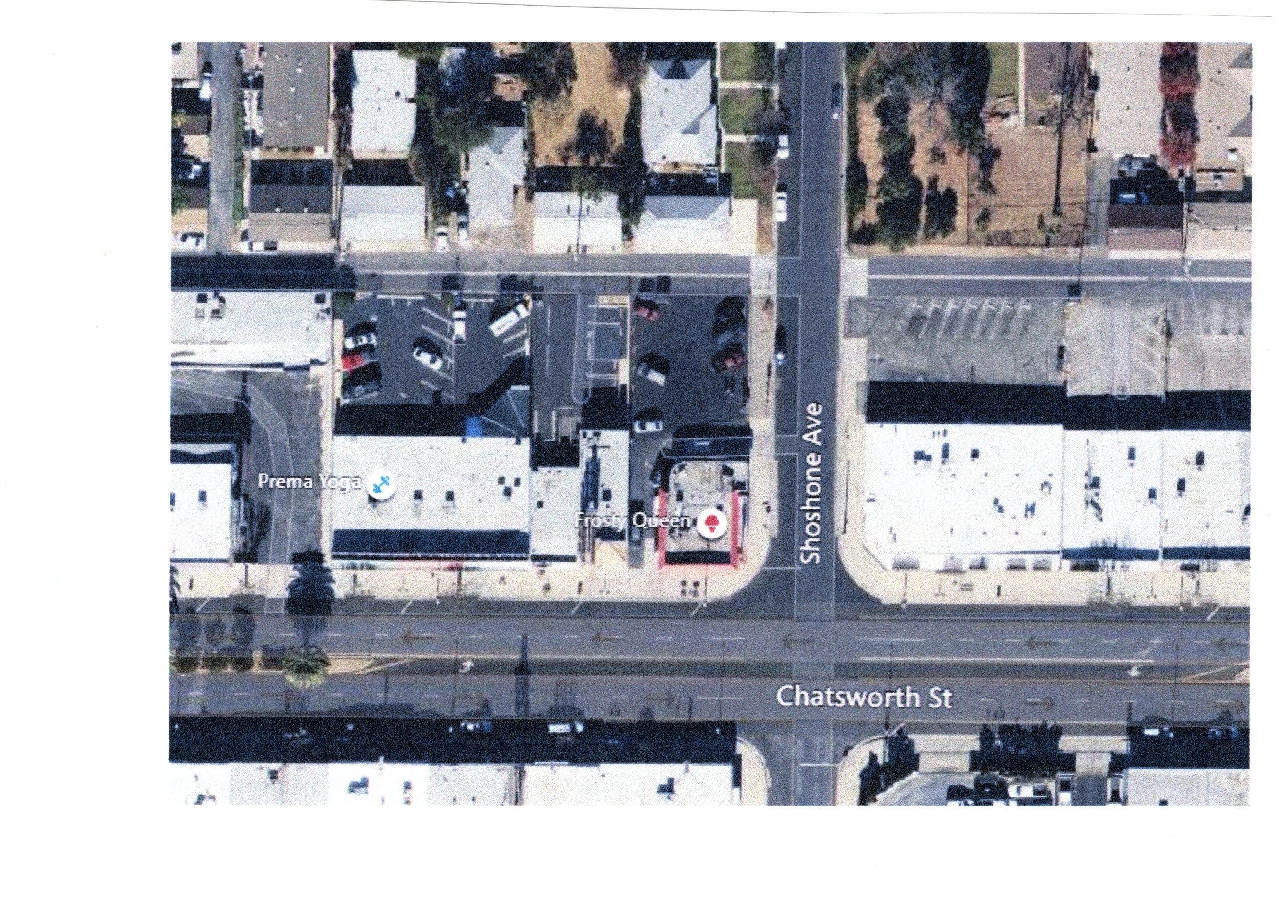 Aerial map showing Oktoberfest location at Chatsworth Street and Shoshone Ave in Granada Hills